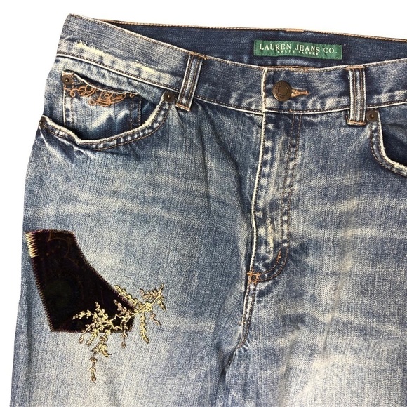 Lauren Ralph Lauren bootcut jeans patched embroidered embellished 10” rise 6 - Picture 3 of 9